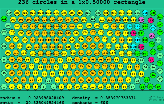 236 circles in a rectangle