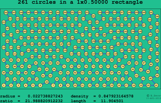 261 circles in a rectangle