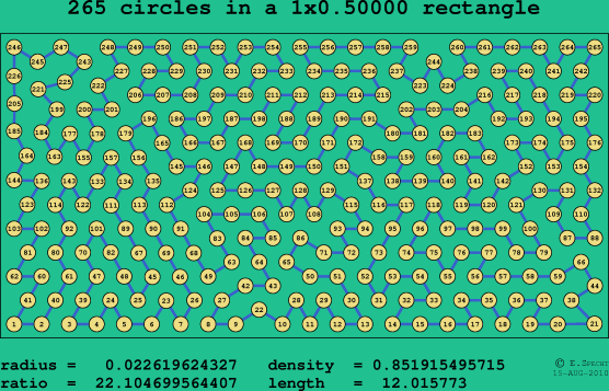 265 circles in a rectangle