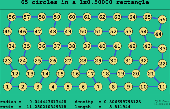 65 circles in a rectangle