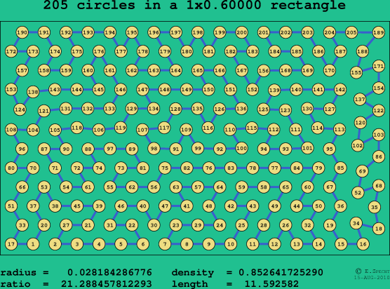 205 circles in a rectangle