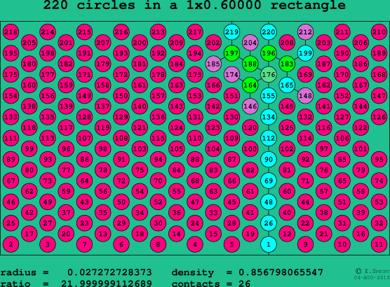 220 circles in a rectangle
