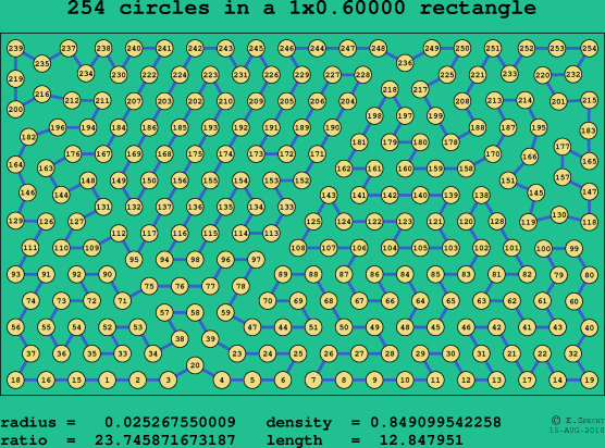 254 circles in a rectangle