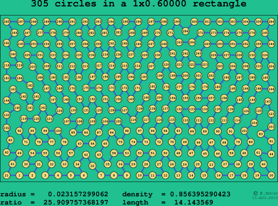 305 circles in a rectangle