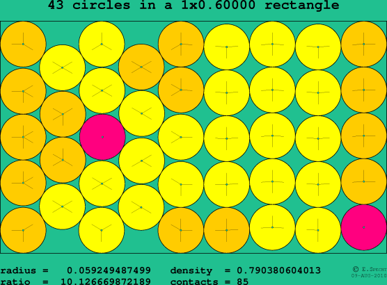 43 circles in a rectangle