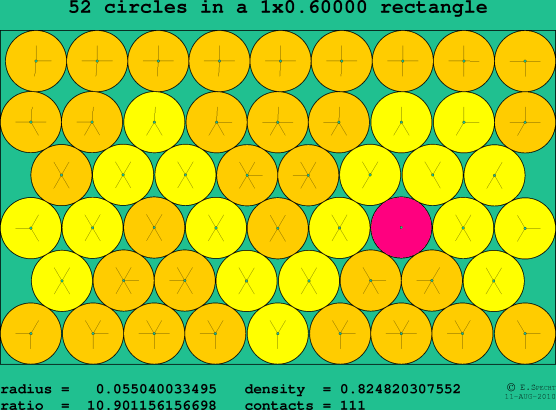 52 circles in a rectangle