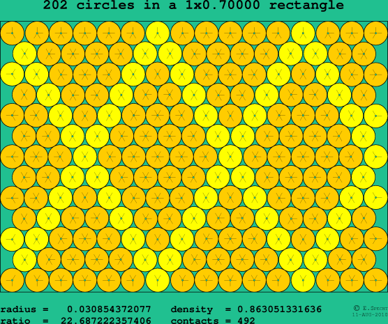 202 circles in a rectangle