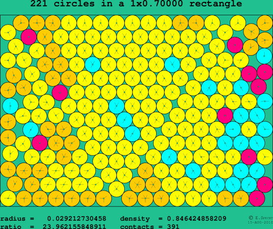 221 circles in a rectangle