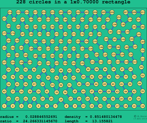 228 circles in a rectangle