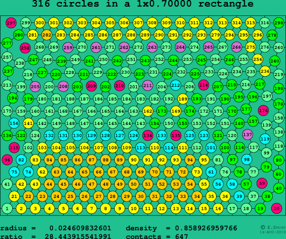 316 circles in a rectangle