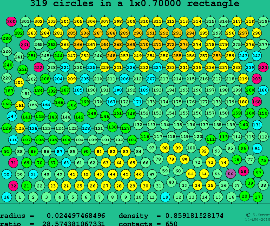 319 circles in a rectangle