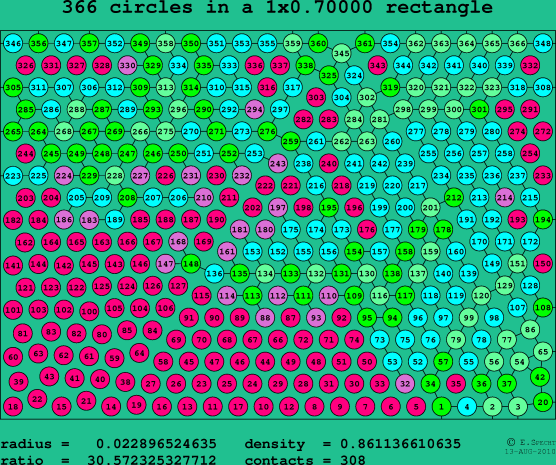 366 circles in a rectangle