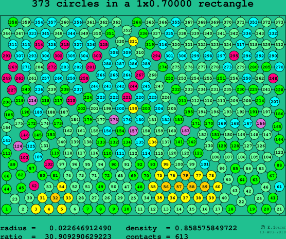 373 circles in a rectangle