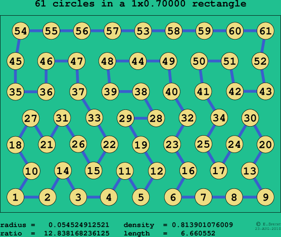 61 circles in a rectangle