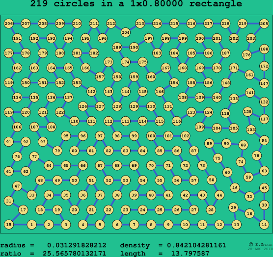 219 circles in a rectangle