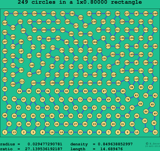 249 circles in a rectangle