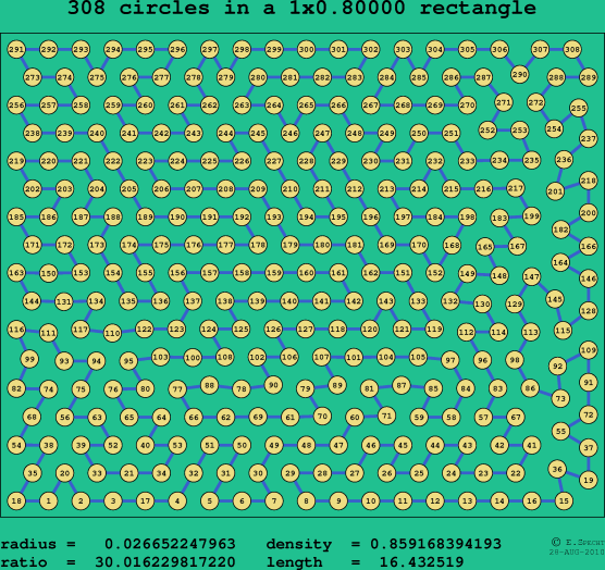 308 circles in a rectangle