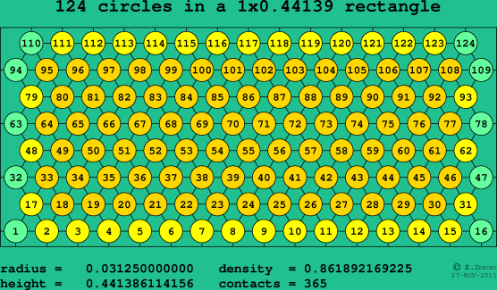 124 circles in a rectangle