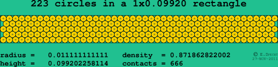 223 circles in a rectangle