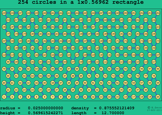 254 circles in a rectangle