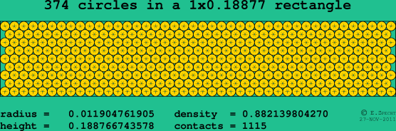 374 circles in a rectangle