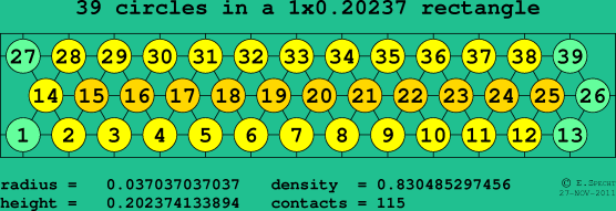 39 circles in a rectangle