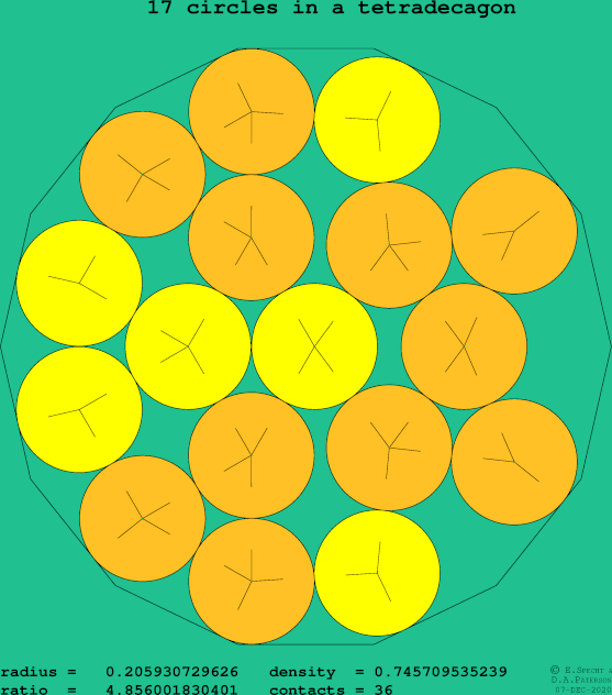 17 circles in a regular tetradecagon