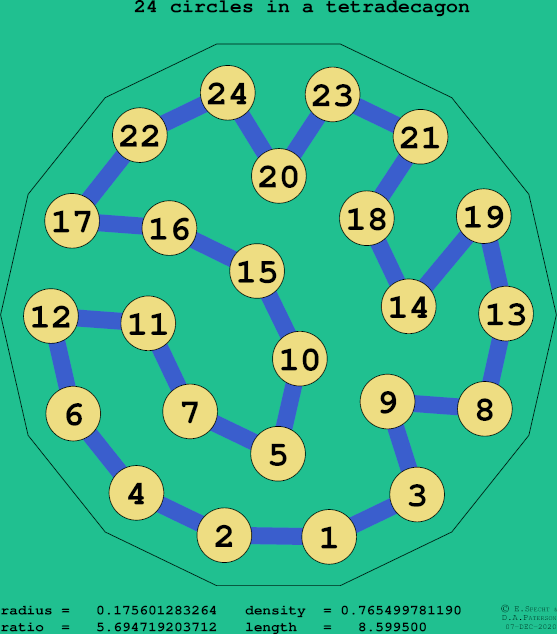 24 circles in a regular tetradecagon