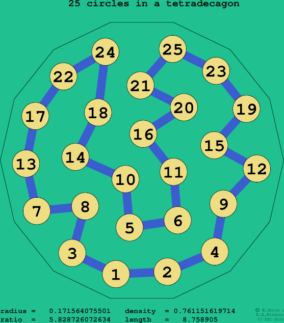 25 circles in a regular tetradecagon