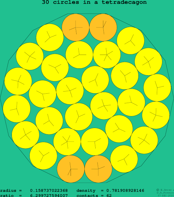 30 circles in a regular tetradecagon