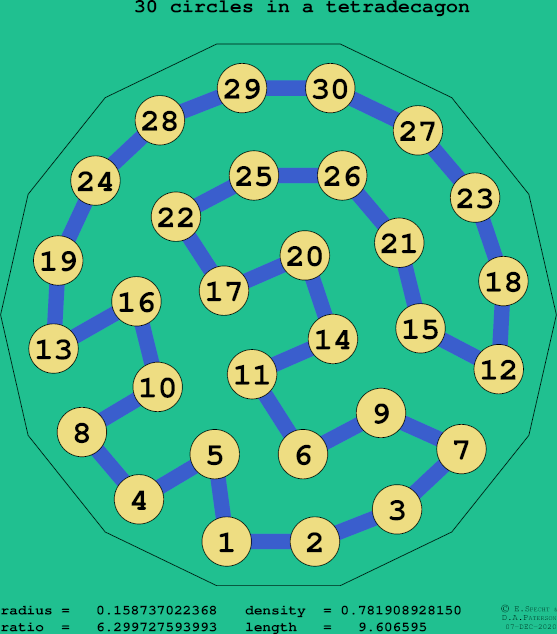 30 circles in a regular tetradecagon