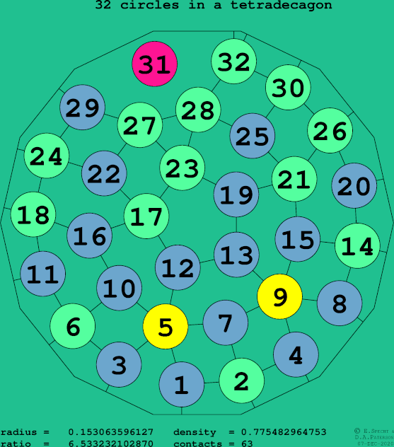 32 circles in a regular tetradecagon