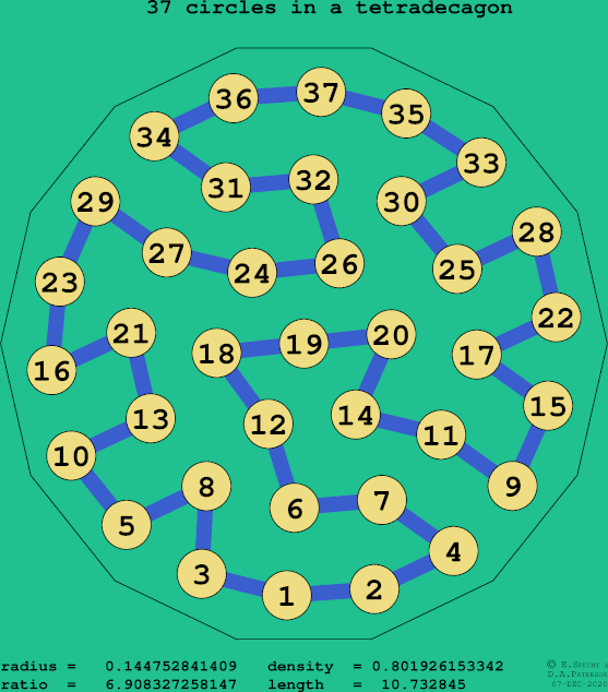 37 circles in a regular tetradecagon