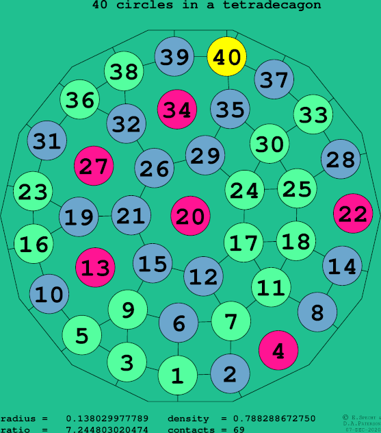 40 circles in a regular tetradecagon