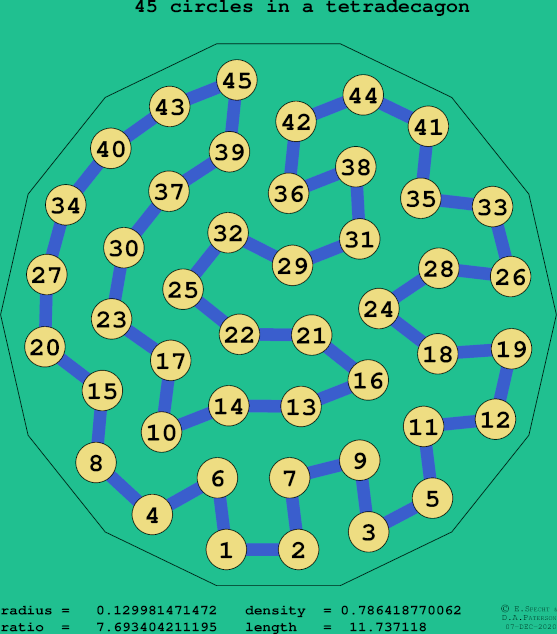 45 circles in a regular tetradecagon
