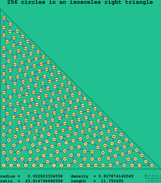 256 circles in an isosceles right rectangle