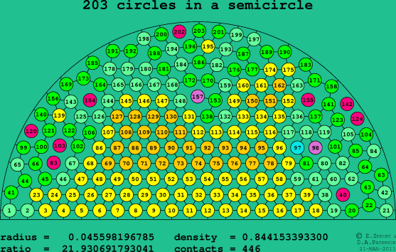 203 circles in a semicircle