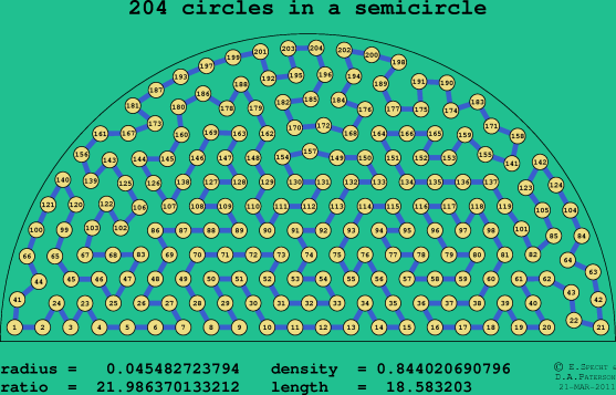 204 circles in a semicircle