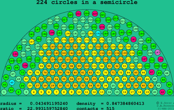 224 circles in a semicircle