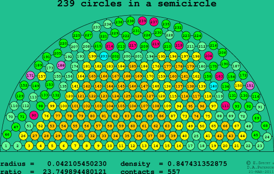 239 circles in a semicircle