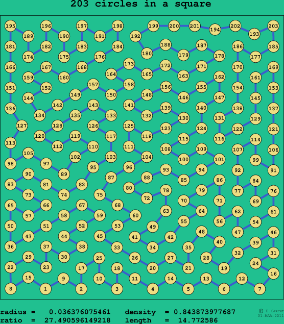203 circles in a square