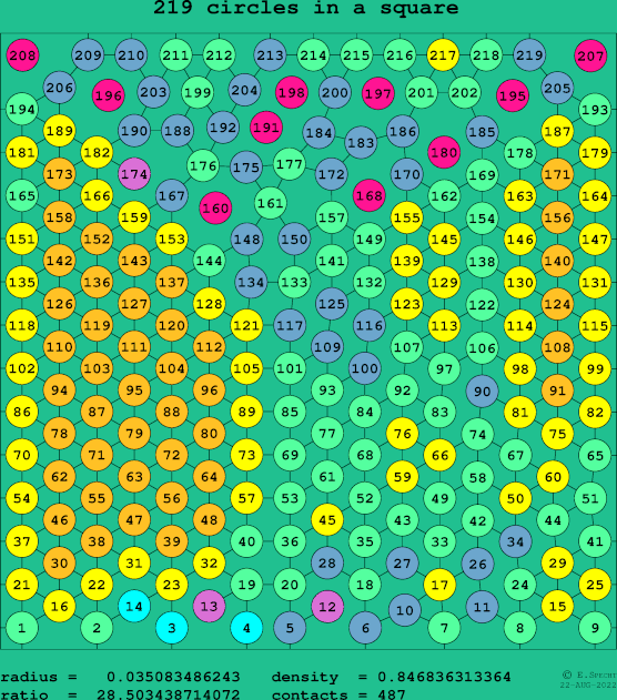 219 circles in a square