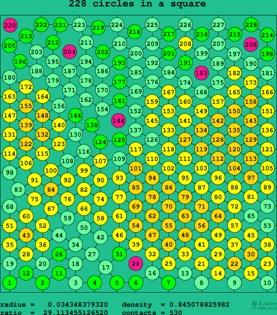 228 circles in a square