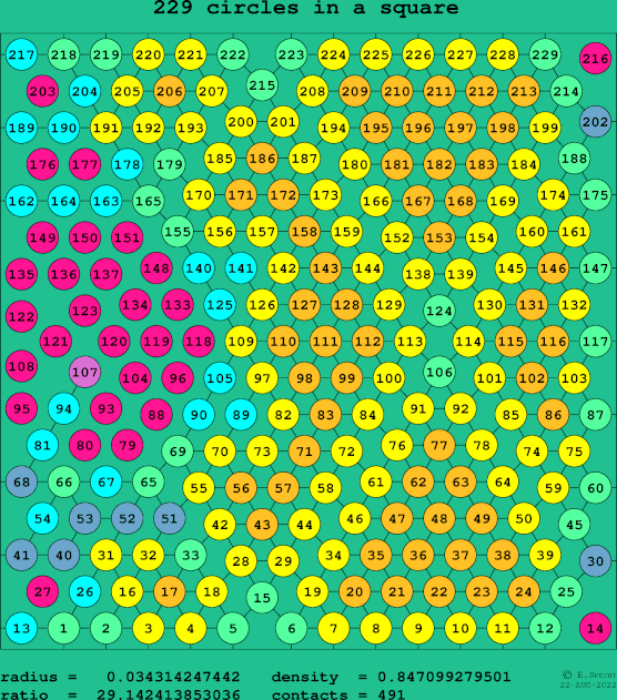 229 circles in a square