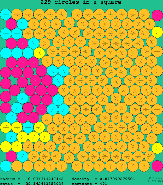 229 circles in a square