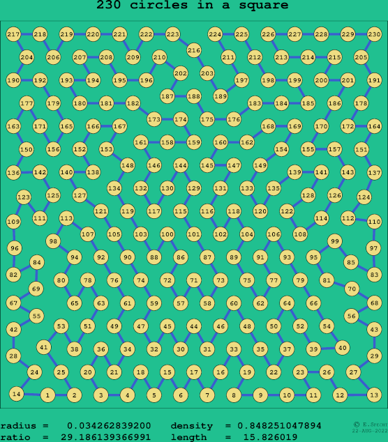 230 circles in a square