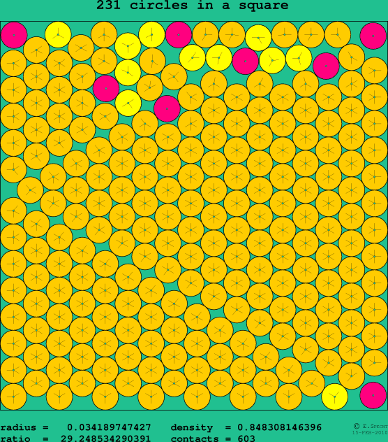 231 circles in a square
