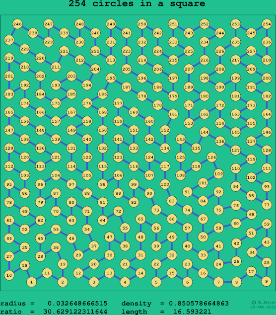 254 circles in a square