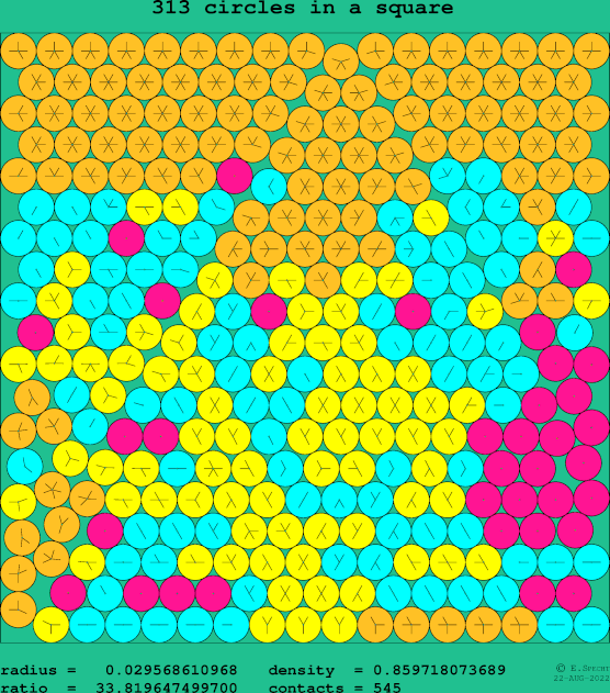 313 circles in a square