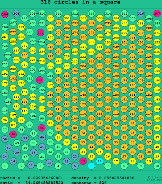 316 circles in a square